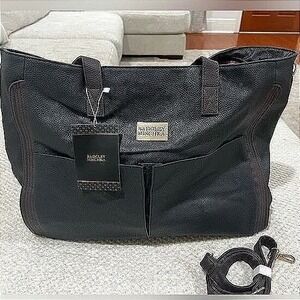 NWT Badgley Mischka Black Pebbled Leather Weekender Bag with Multiple‎ Pockets